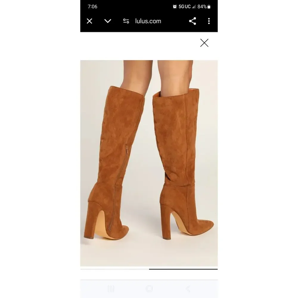 EUC Lulus Chestnut Faux Sude Knee High Boots‎ Sz 7
